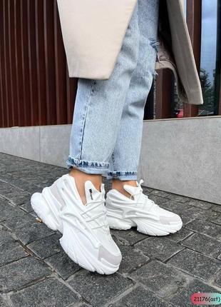 Кроссы белые комби замш носок❤️