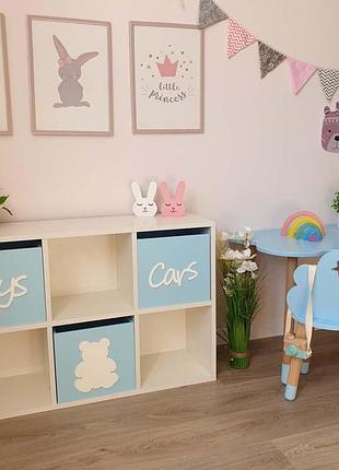 Стеллаж в детскую комнату на 6 ячеек, 3 ящика toys cars /toys dolls