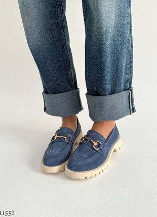Sale premium! женские замшевые синий лоферы на каблуке весенне осенние туфли натуральная замша весна6 фото