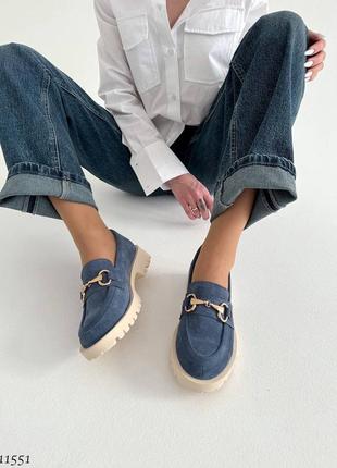Sale premium! женские замшевые синий лоферы на каблуке весенне осенние туфли натуральная замша весна8 фото