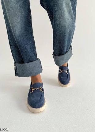 Sale premium! женские замшевые синий лоферы на каблуке весенне осенние туфли натуральная замша весна9 фото