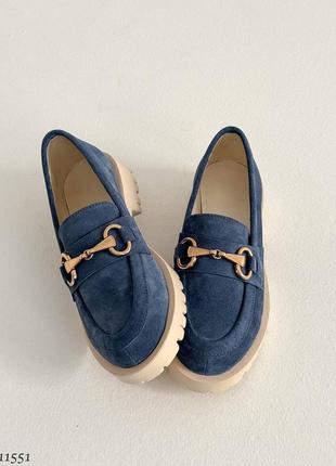 Sale premium! женские замшевые синий лоферы на каблуке весенне осенние туфли натуральная замша весна10 фото