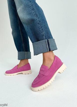Premium! женские замшевые розовые лоферы на каблуке весенне осенние туфли натуральная замша3 фото