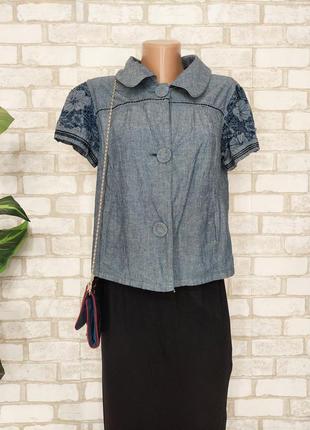 Фірмова стильна ошатна блуза під джинс зі 100% бавовни з мереживними рукавами, розмір м-л