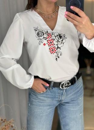Женская весенняя стильная блузка из турецкой ткани софт с цветочным рисунком размеры 42-526 фото