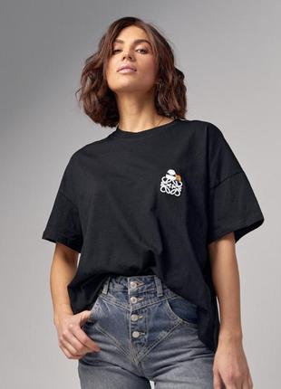 Стильная женская футболка черного цвета, трендовая футболка loewe с вышивкой