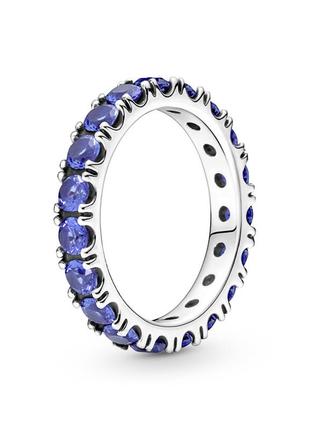 Оригинал пандора оригинальное серебряное кольцо 190050c02 серебро с камнями дорожка синие камни паве камешки камень с биркой новый9 фото