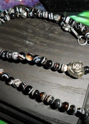 Колье ожерелье чокер из натурального полосатого агата, натуральный камень, ручная работа