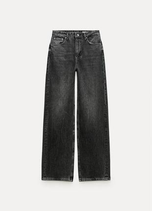 Чорні варені джинси wide leg  high waist від zara, висока посадка, в наявності ✅10 фото
