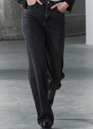 Чорні варені джинси wide leg  high waist від zara, висока посадка, в наявності ✅2 фото
