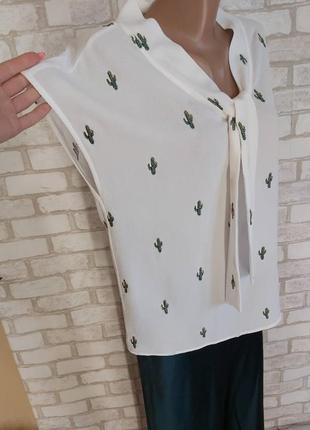 Нова красива ошатна блуза в білому кольорі з вишитими кактусами, розмір л-хл5 фото