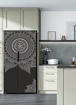 Вінілова кольорова декоративна наклейка самоклейна на двері холодильника "візерунок мехенді"3 фото