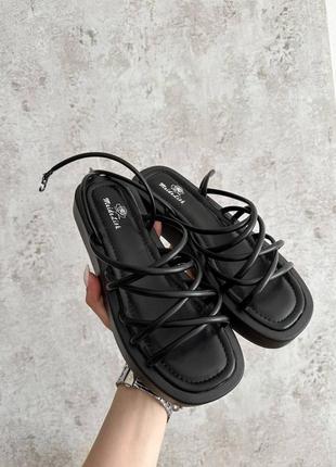 Босоножки сандалии на высокой подошве платформы плетени франциины сандалии черный10 фото