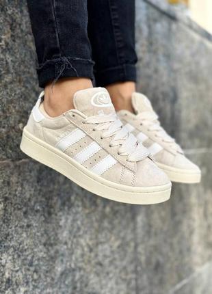 Adidas campus 00s beige white жіночі кросівки адідас кампус замша