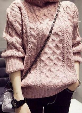 Стильный плюшевый пудровый объемный свитер оверсайз в косы primark1 фото