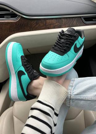 Кросівки жіночі / чоловічі зелені / чорні з шкіри nike air force 1 tiffany & co1 фото