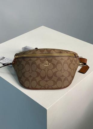 Жіноча сумка 👜 coach signature belt bag fanny pack khaki saddle