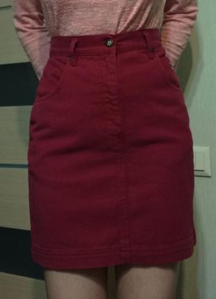 Вишневая бордовая юбка-трапеция1 фото