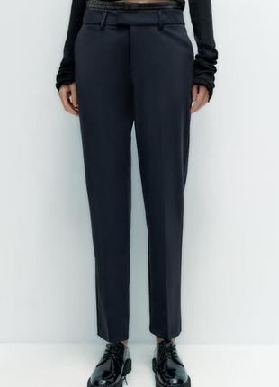 Брюки женские zara, цвет темно-синий😍 штани боксери брюки2 фото