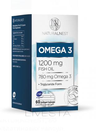 Дієтична добавка "omega 3 з риб'ячим жиром" naturalnest, 60 желатинових капсул