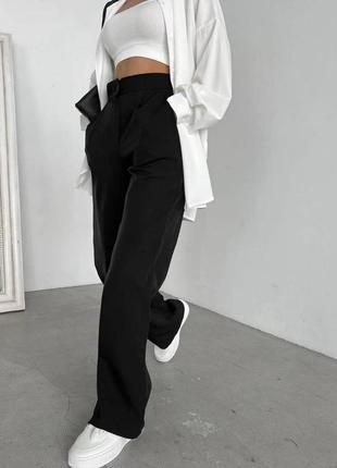 Женские брюки палаццо из костюмной ткани, классические, широкие брюки на высокой посадке, базовые, черные, расширенные3 фото