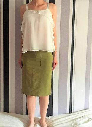 ❤️безопасная оплата.хаки оливковое юбка мыды с разрезом. xs-s. легкая миди юбка