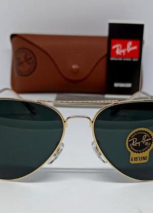 Очки в стиле ray ban aviator 62 мужские солнцезащитные капли черные стекло в золотом металле2 фото