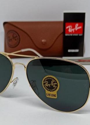 Очки в стиле ray ban aviator 62 мужские солнцезащитные капли черные стекло в золотом металле1 фото