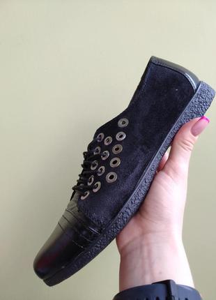 ‌туфли женские черные натуральная кожа на шнуровке