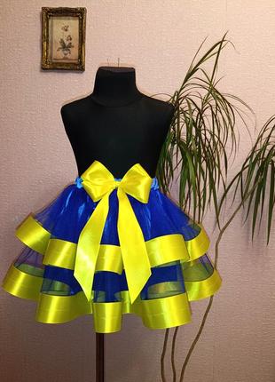 Пишна юбка з фатіна дитяча до українського костюма спідничка жовто-блакитна до вишиванки 4-7р1 фото