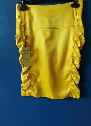❤️безопасная оплата. желтая атласная/шелковая юбка меди 36,38