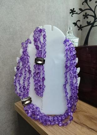 Красиві комплект намиста кольє браслет у лілових тонах