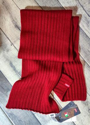 Чоловічий стильний брендовий бордовий шарф levi's