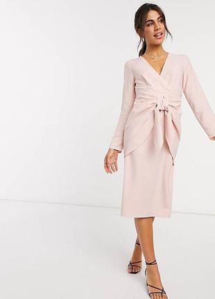 Asos-плаття рожеве пудрове по фігурі олівець футляр міді класичне з поясом