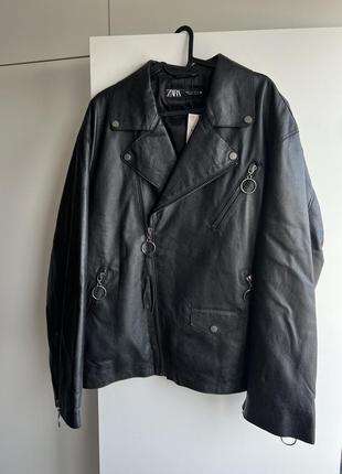 Нова чорна шкіряна куртка косуха оверсайз zara cos massimo other stories acne