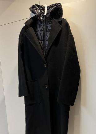 Чорне шерстяне оверсайз пальто zara 2 в 1 h&amp;m premium стьобана жилетка massimo mango cos2 фото