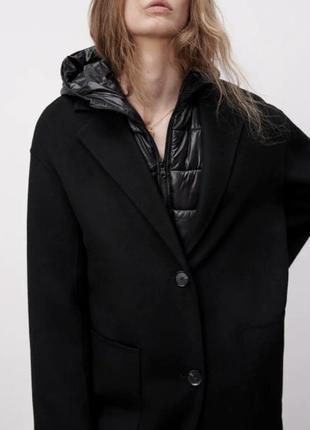 Чорне шерстяне оверсайз пальто zara 2 в 1 h&amp;m premium стьобана жилетка massimo mango cos7 фото