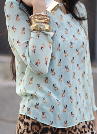 Шифонова блузка, блуза, кофта з мопсами