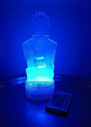 Акриловий 3d світильник - нічник аніме магічна битва годжо сатору 16 кольорів + пульт (підставка світиться)9 фото