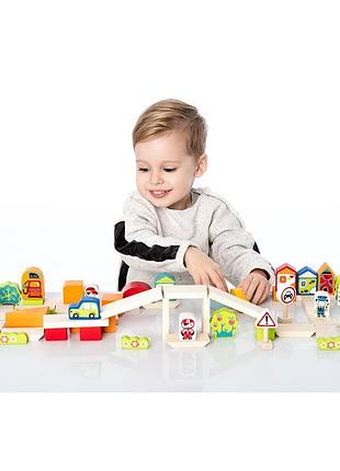 Конструктор із дерева cubika містечко для хлопчиків 55 деталей 13913