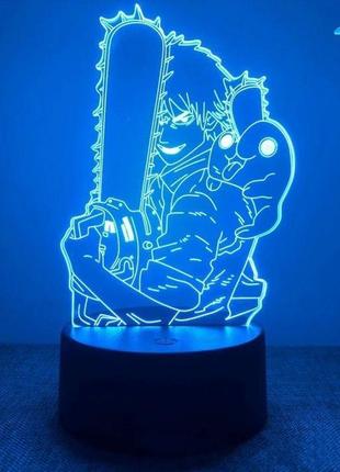 Акриловый 3d стветильник - ночник аниме человек-бензопила 7 цветов регулировка сенсорной кнопкой