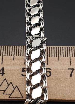 Мужской серебряный браслет с позолотой. двусторонний бисмарк серебро 925, покрытие золото 585.  длина 21 см5 фото