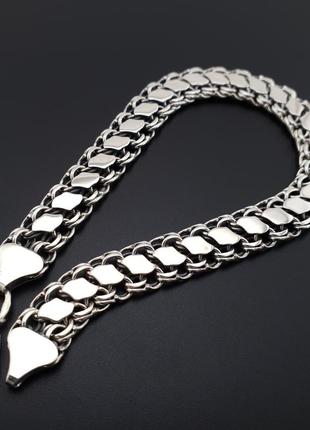 Мужской серебряный браслет с позолотой. двусторонний бисмарк серебро 925, покрытие золото 585.  длина 21 см6 фото