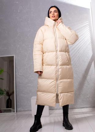 Курточка жіноча довга, осінь/зима, з капюшоном, розміри: s, m, l (беж)4 фото