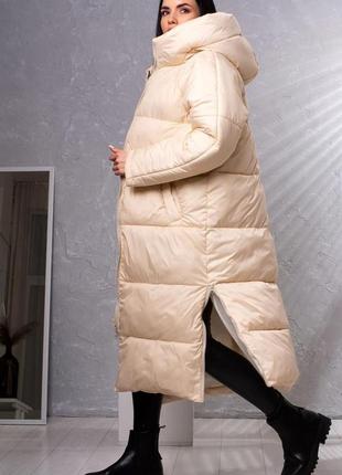 Курточка жіноча довга, осінь/зима, з капюшоном, розміри: s, m, l (беж)5 фото