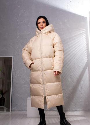 Курточка жіноча довга, осінь/зима, з капюшоном, розміри: s, m, l (беж)1 фото