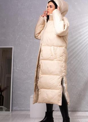 Курточка жіноча довга, осінь/зима, з капюшоном, розміри: s, m, l (беж)2 фото