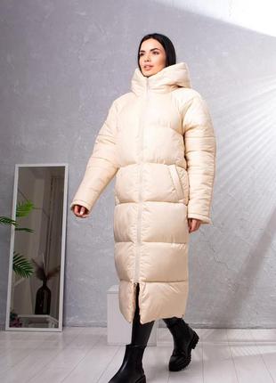 Курточка жіноча довга, осінь/зима, з капюшоном, розміри: s, m, l (беж)3 фото