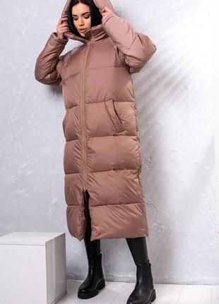 Курточка жіноча довга, осінь/зима, з капюшоном, розміри: s, m, l (беж)9 фото