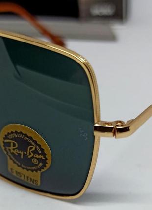 Очки в стиле ray ban унисекс солнцезащитные прямоугольные черные стекло в золотом металле3 фото